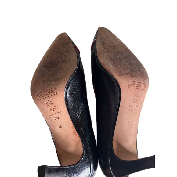 Vintage Chantal Italian Half Houndstooth Half Black Leather 3 Heels Red Trim 8.5 - Picture 7 of 10